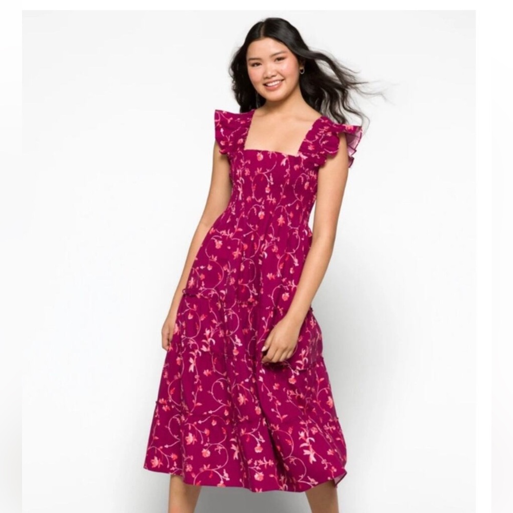 Hill House Ellie Nap Dress Burgundy Botanical Size Small